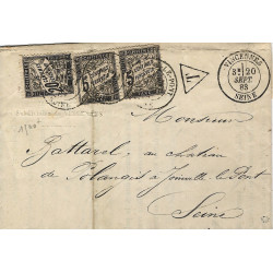 Timbres-taxe N°17 et 14 paire oblitérés sur pli de Vincennes 1883.