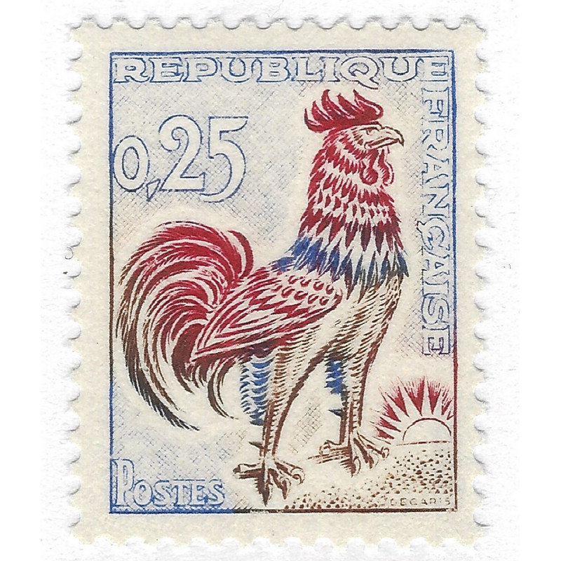 Coq de Decaris timbre de France N°1331d tirage spécial neuf**, R.