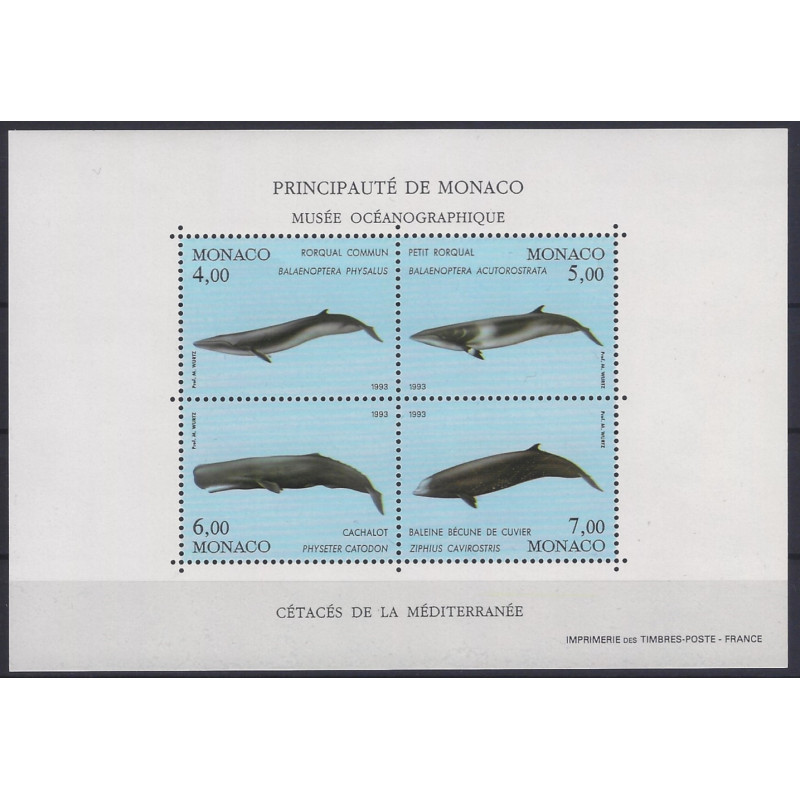 Monaco bloc-feuillet de timbres N°59 Baleines neuf**.