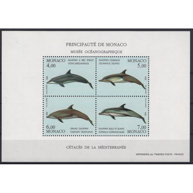 Monaco bloc-feuillet de timbres N°56 Dauphins neuf**.