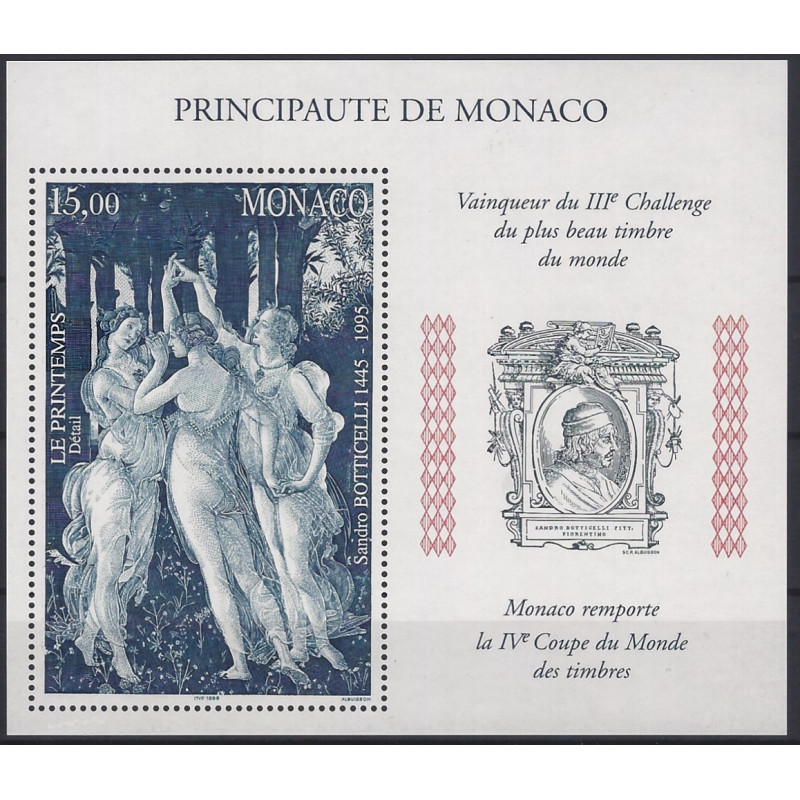 Monaco bloc-feuillet de timbres N°77 Le Printemps - Botticelli neuf**.