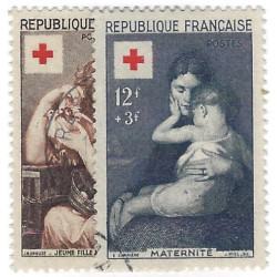 Croix-Rouge 1954 timbres de France N°1006-1007 série oblitéré.