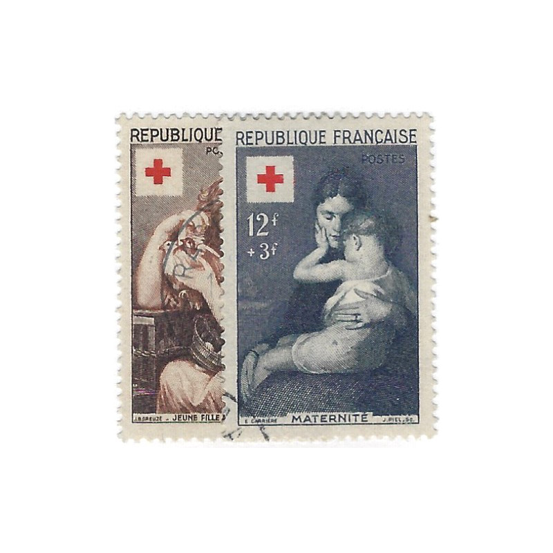 Croix-Rouge 1954 timbres de France N°1006-1007 série oblitéré.