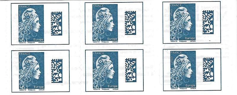 CARNET FRANCE 1656A-C1 MARIANNE YSEULT, 6 TIMBRES MONDE POUR AFFRANCHIR QR  CODE