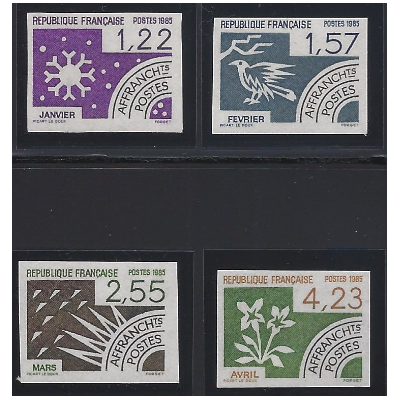 Les mois de l'année timbres préoblitérés N°186-189 série non dentelé neuf**.