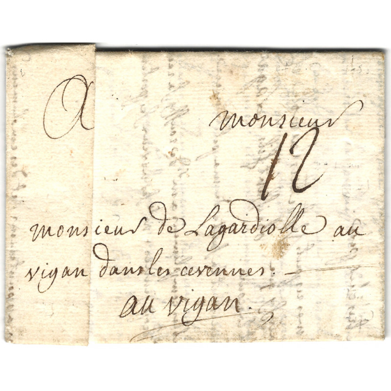 Timbre sec St LO (Saint-Lô) sur lettre pour Le Vigan 1748. R