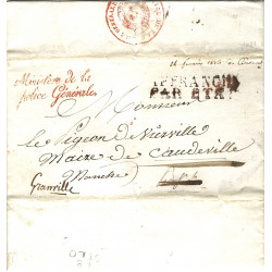 Lettre en franchise du Ministère de la Police Générale pour Coudeville, 1816.