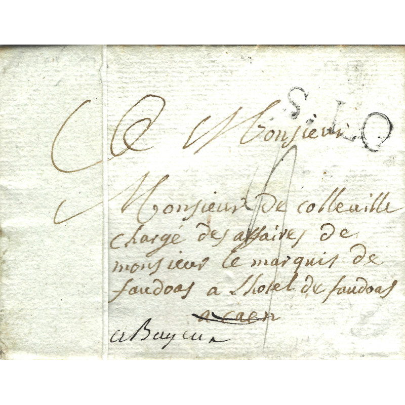 Timbre noir S. LO (Saint-Lô) sur lettre pour Caen 1779.