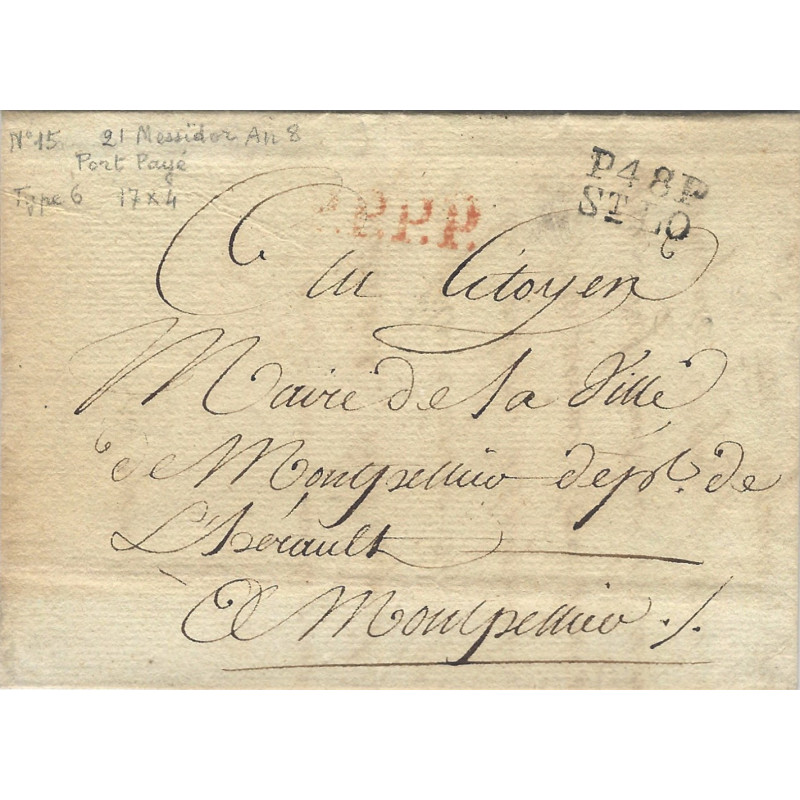 Marque postale P48P ST LO sur lettre P.P.P.P. pour Montpellier 1800.