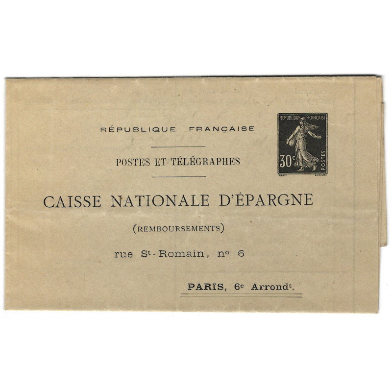 Pneumatique Caisse d'Epargne 30c. Semeuse Camée noire PRPCE1 neuf. R