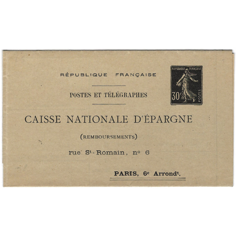 Pneumatique Caisse d'Epargne 30c. Semeuse Camée noire PRPCE4 neuf. R