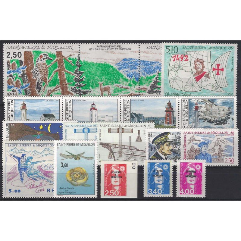 Timbres de Saint Pierre et Miquelon 1992 année complète neuf**.