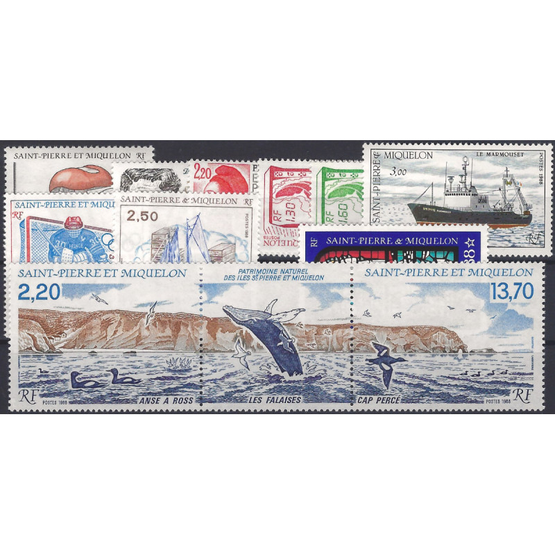 Timbres de Saint Pierre et Miquelon 1988 année complète neuf**.