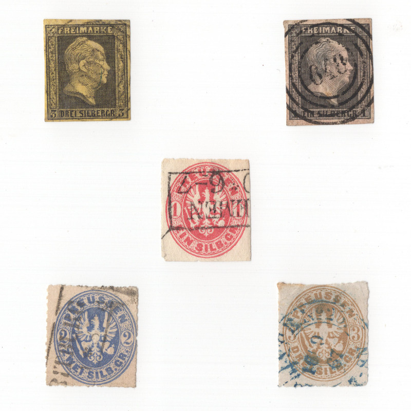 Prusse 5 timbres de collection tous différents.