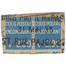 Timbre pour colis postal encombrant de France N°100 paire oblitéré sur fragment.