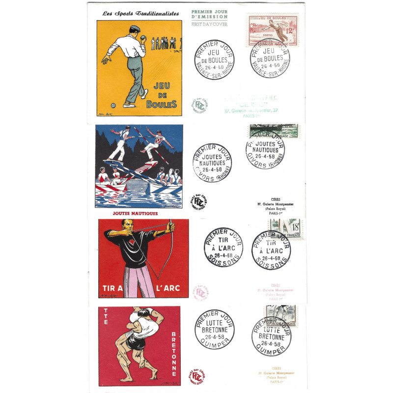 Sports traditionalistes timbres de France N°1161-1164 série oblitéré en FDC.