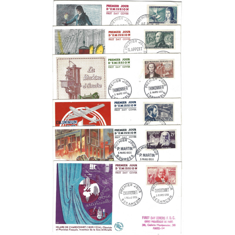 Célébrités timbres de France N°1012-1017 série oblitéré en FDC.