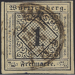 Allemagne Wurtemberg timbre N°1 oblitéré.