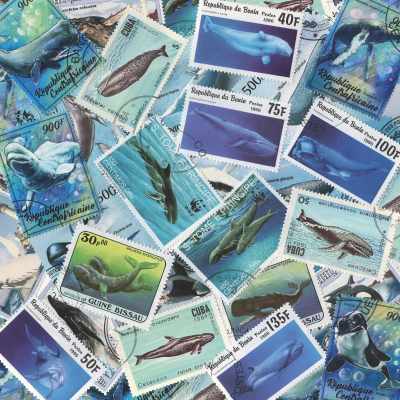 Baleines 25 timbres thématiques tous différents.