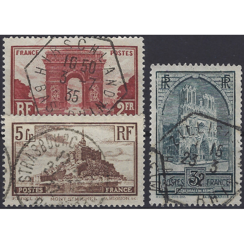 Monuments et sites timbres de France N°258-260 oblitérés.