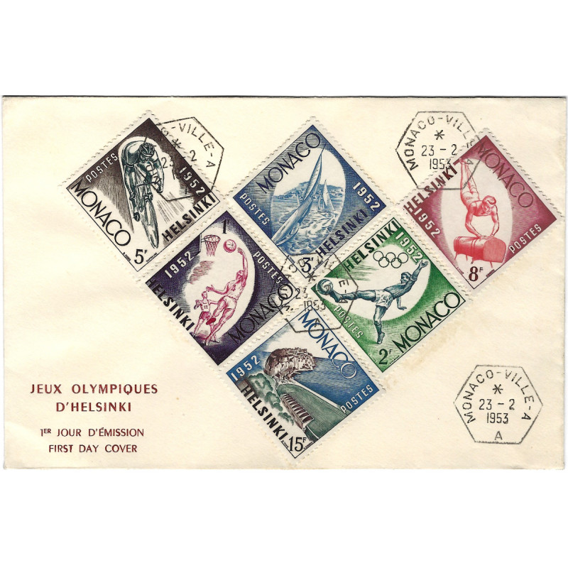 Monaco Jeux Olympiques d'Helsinki timbres N°386-391 en enveloppe FDC.