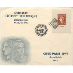 Cérès 10fr vermillon timbre de France N°841 oblitéré grille sur enveloppe.