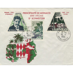 Monaco Docteur Schweitzer timbres N°412-414 série en enveloppe FDC.