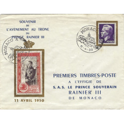 Monaco enveloppe souvenir de l'avènement au trône du prince Rainier III.