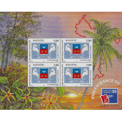 Bloc-feuillet de timbres de Mayotte N°1 Philexfrance 99 neuf**.