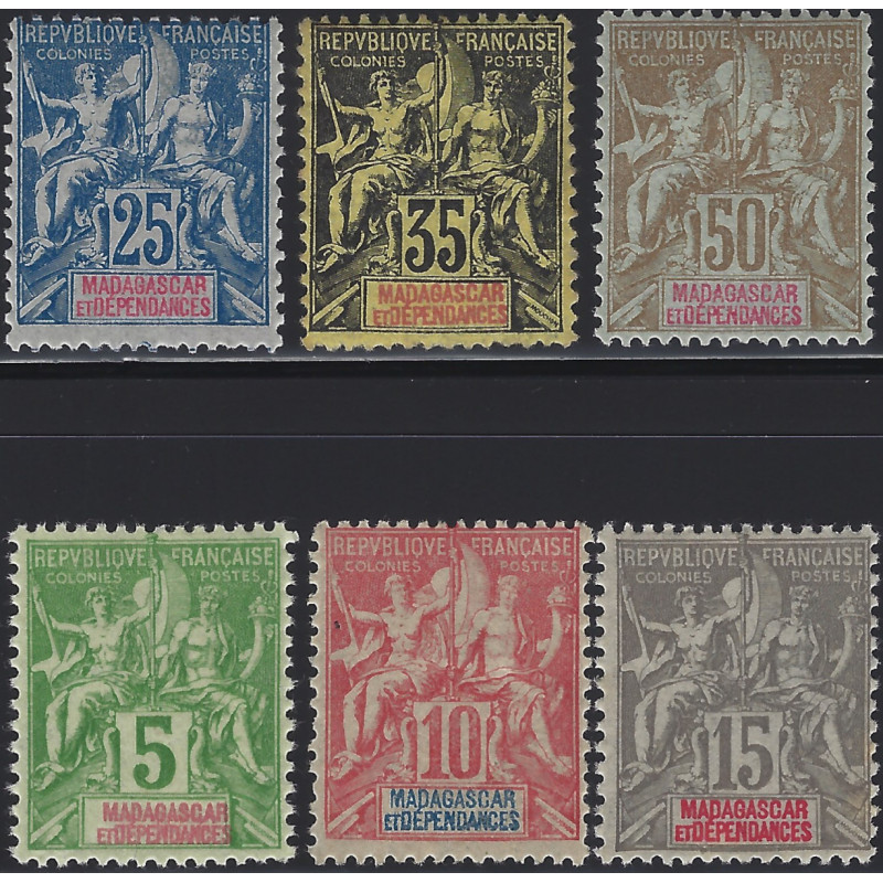 Madagascar timbres N°42A-47 série neuf*.