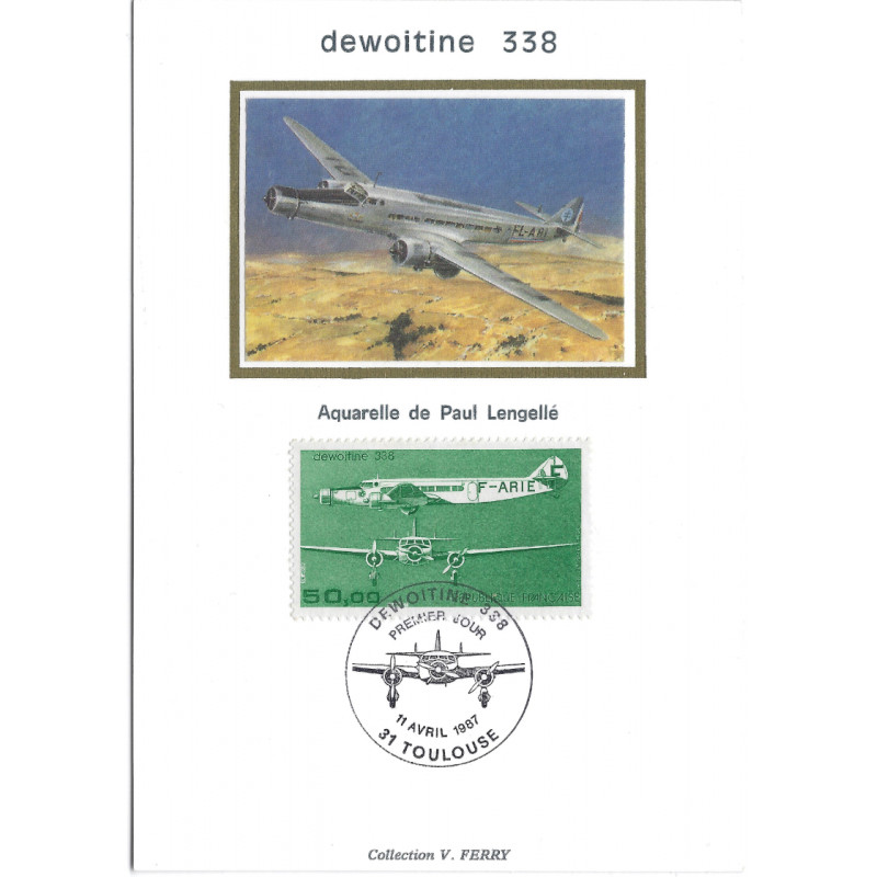 Dewoitine 338 timbre poste aérienne N°62 oblitéré en carte maximum.