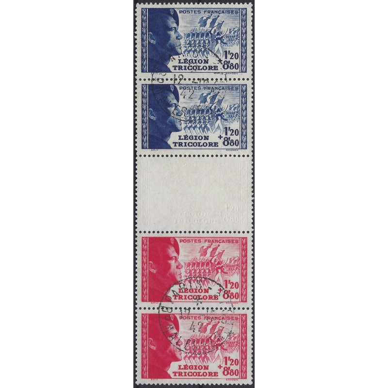 Légion tricolore bande de 4 timbres N°566b oblitéré.