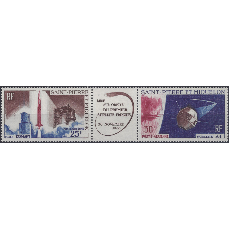 Fusée Diamant - Satellite A1 timbres poste aérienne de Saint Pierre et Miquelon N°34A neuf**.