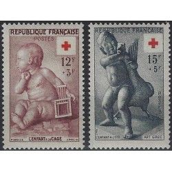 Croix-Rouge 1955 timbres de France N°1048-1049 série oblitéré.