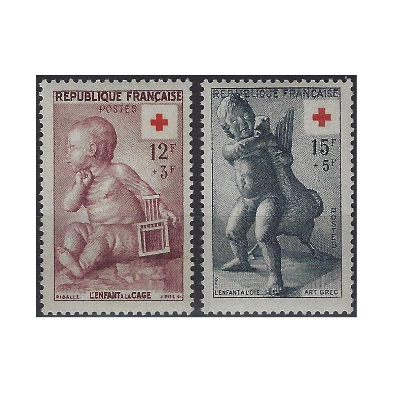 Croix-Rouge 1955 timbres de France N°1048-1049 série oblitéré.