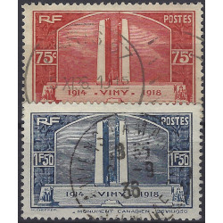 Monument de Vimy timbres de France N°316-317 série oblitéré.