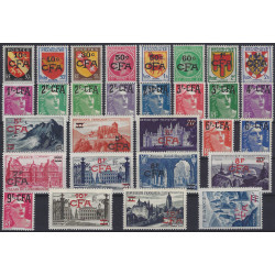 La Réunion surcharge CFA timbres N°281-306 série neuf**/*.