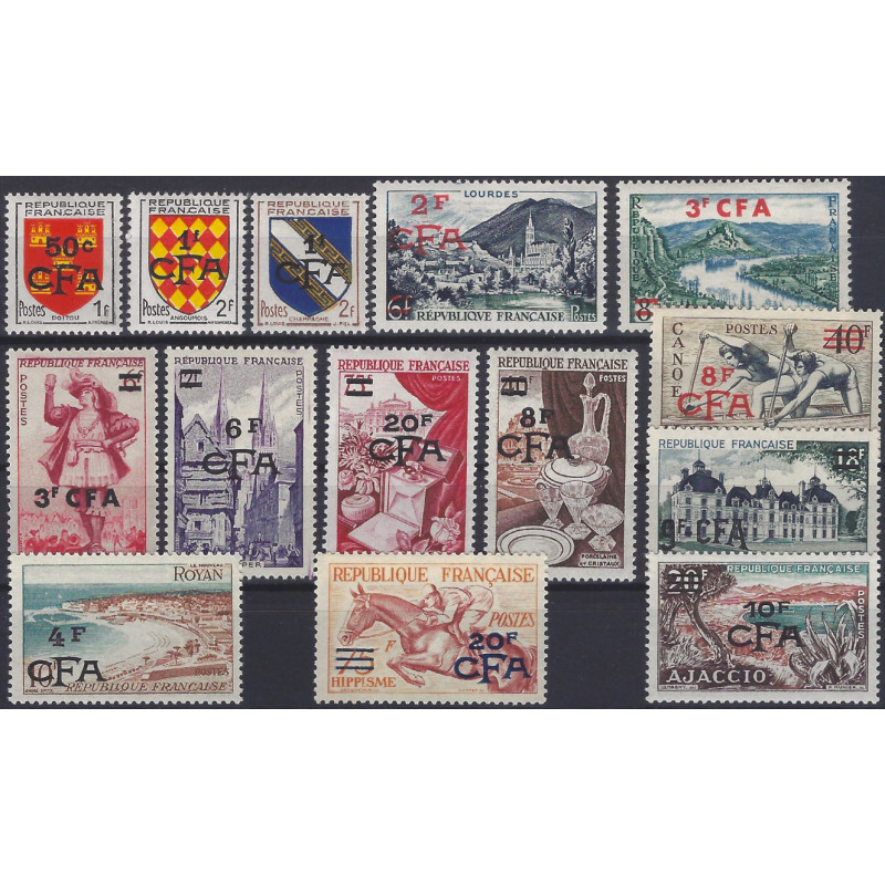 La Réunion surcharge CFA timbres N°307-319 série neuf**.