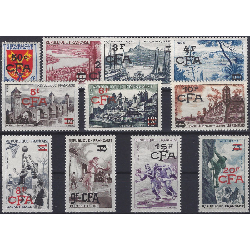 La Réunion surcharge CFA timbres N°320-330 série neuf**.