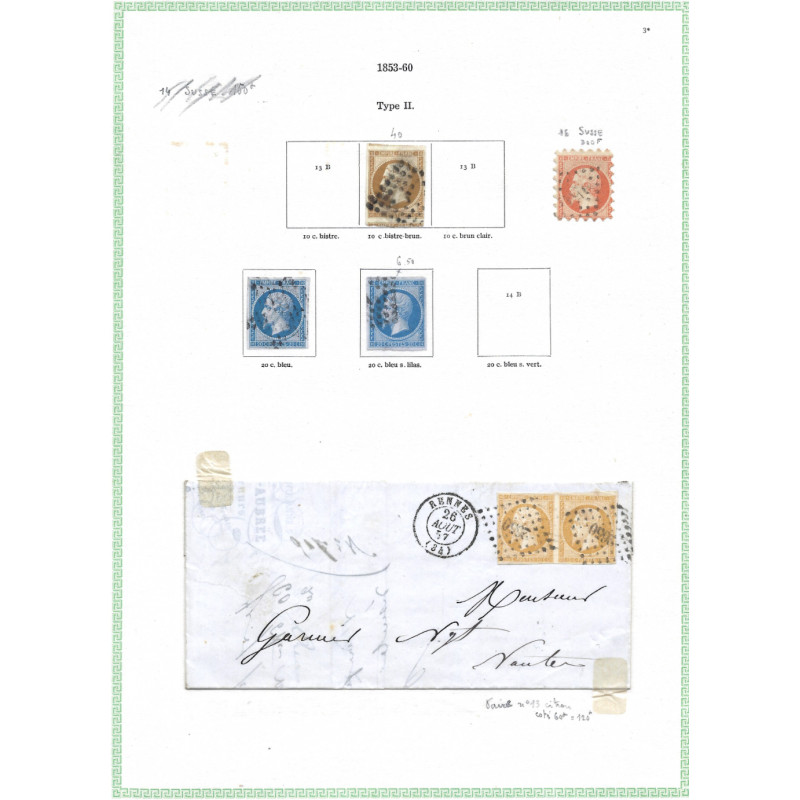 Lot de timbres classiques de France 1853-1875 sur feuilles d'album.