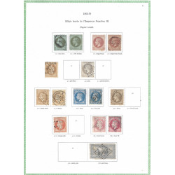 Lot de timbres classiques de France 1853-1875 sur feuilles d'album.