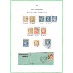 Lot de timbres classiques de France 1853-1875 sur feuilles d'album.