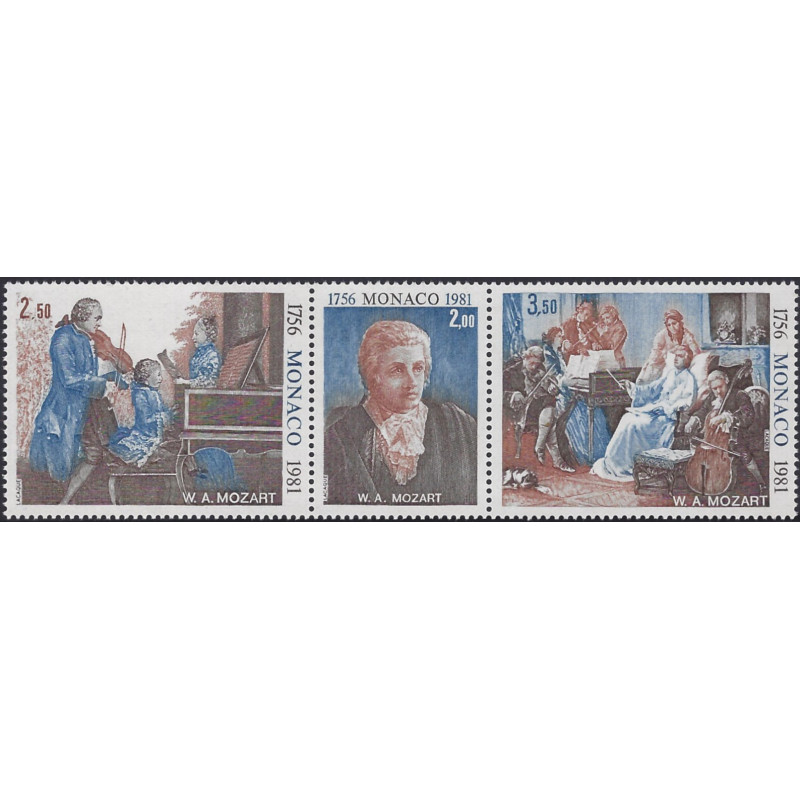 Monaco Amadeus Mozart timbres N°1270-1272 triptyque neuf**.