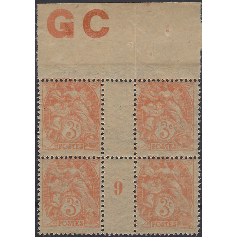 Type Blanc timbre de France N°109 bloc millésime avec manchette GC neuf**.