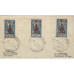 Inde Française timbres N°188-190 oblitérés sur imprimée de Pondicherry.