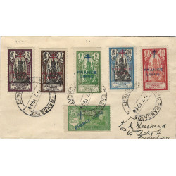 Inde Française timbres N°177-182 série oblitéré sur lettre de Pondicherry.