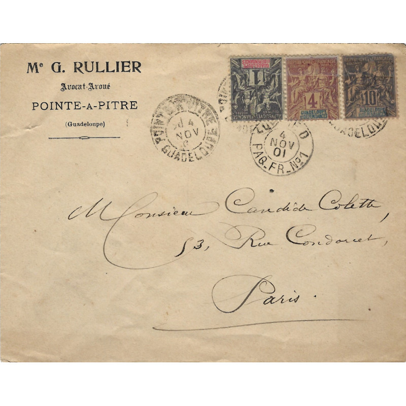 Guadeloupe lettre de Pointe-à-Pitre pour Paris 1901.