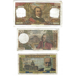 France lot de 3 billets de banque anciens.