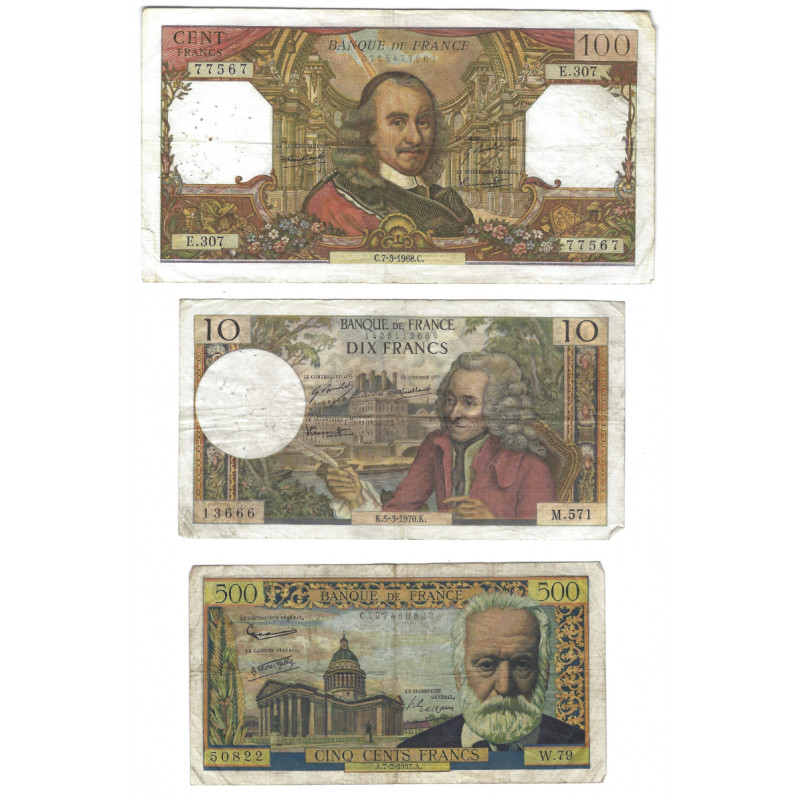 France lot de 3 billets de banque anciens.