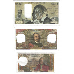 France lot de 3 billets de banque anciens.